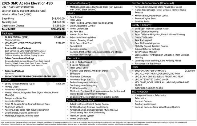 2026 GMC Acadia Elevation