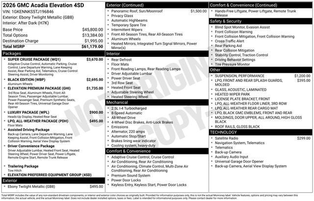 2026 GMC Acadia Elevation
