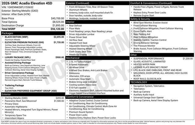 2026 GMC Acadia Elevation